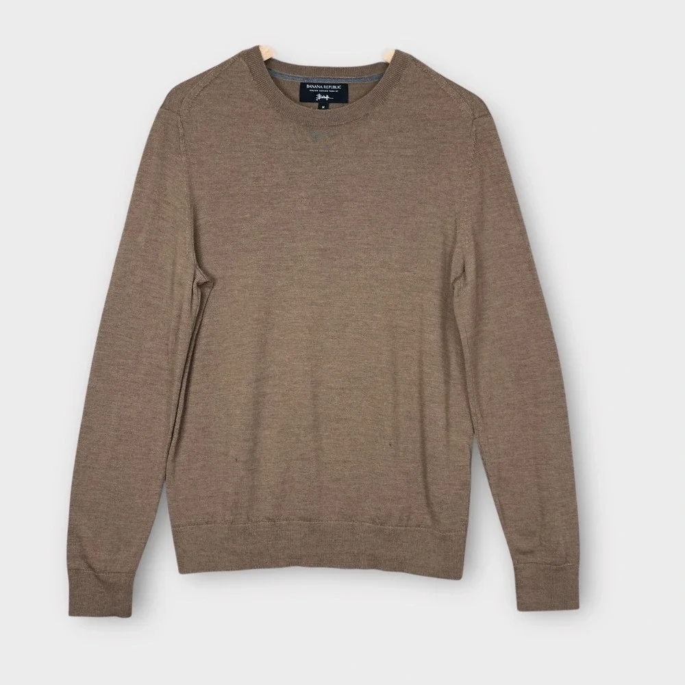 Banana Republic Mens Merino Wool Sweater M Taupe Brown Baruffa Italian Yarn Knit
